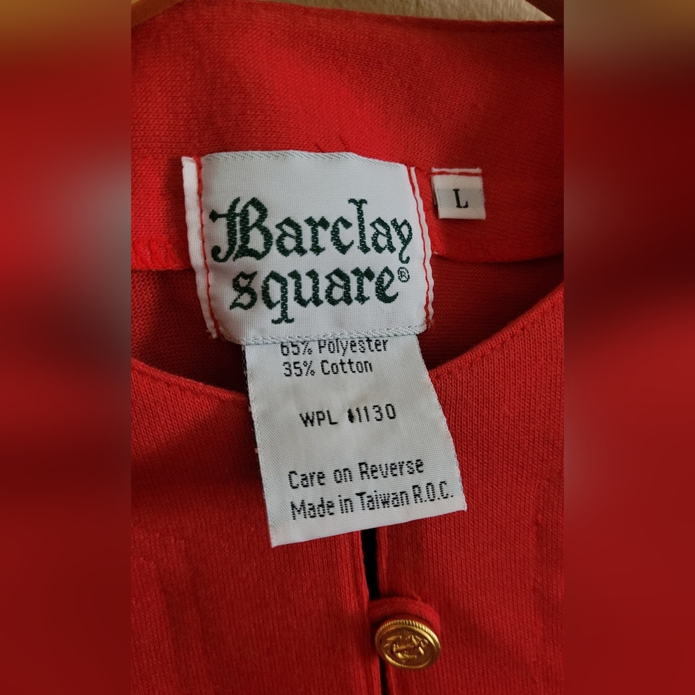 Vintage 3 Button Mock Neck Cotton Blend Top, Women's L, Tomato Red - Picture 5 of 9